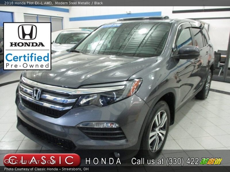 Modern Steel Metallic / Black 2018 Honda Pilot EX-L AWD