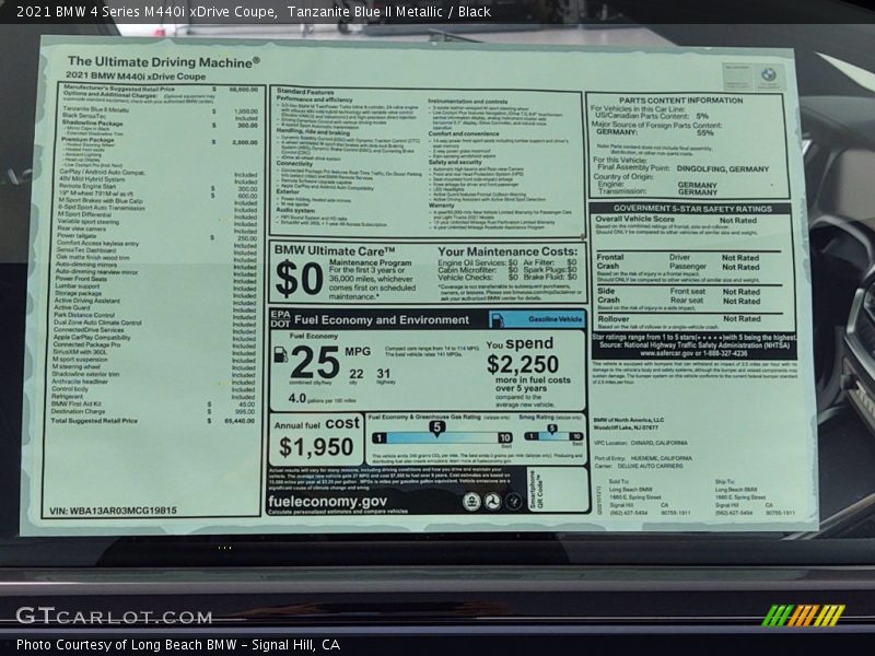  2021 4 Series M440i xDrive Coupe Window Sticker