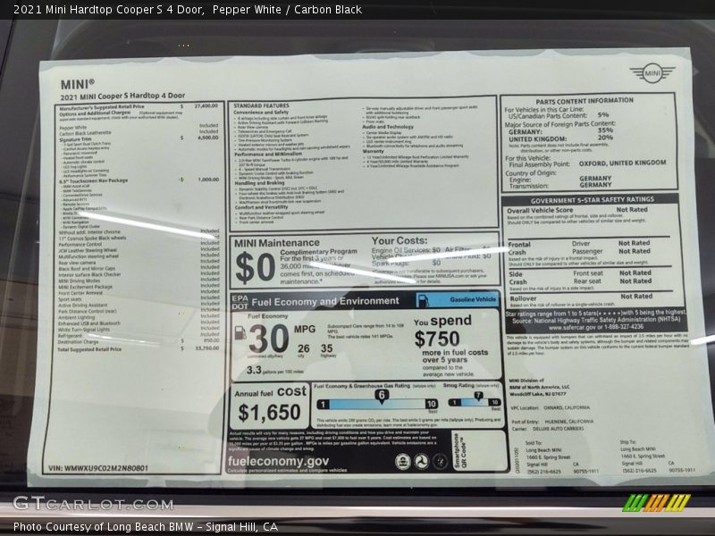 Pepper White / Carbon Black 2021 Mini Hardtop Cooper S 4 Door