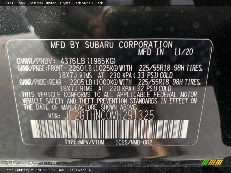 Crystal Black Silica / Black 2021 Subaru Crosstrek Limited