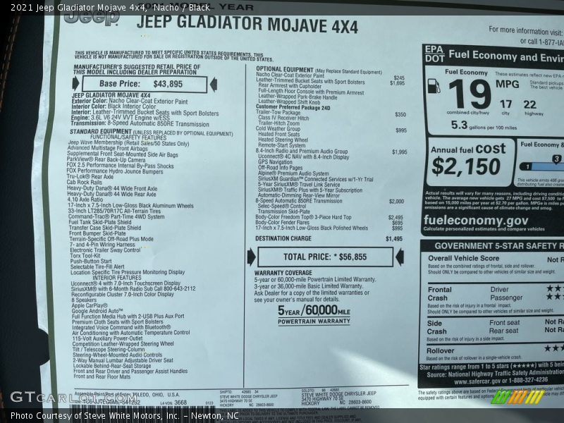  2021 Gladiator Mojave 4x4 Window Sticker