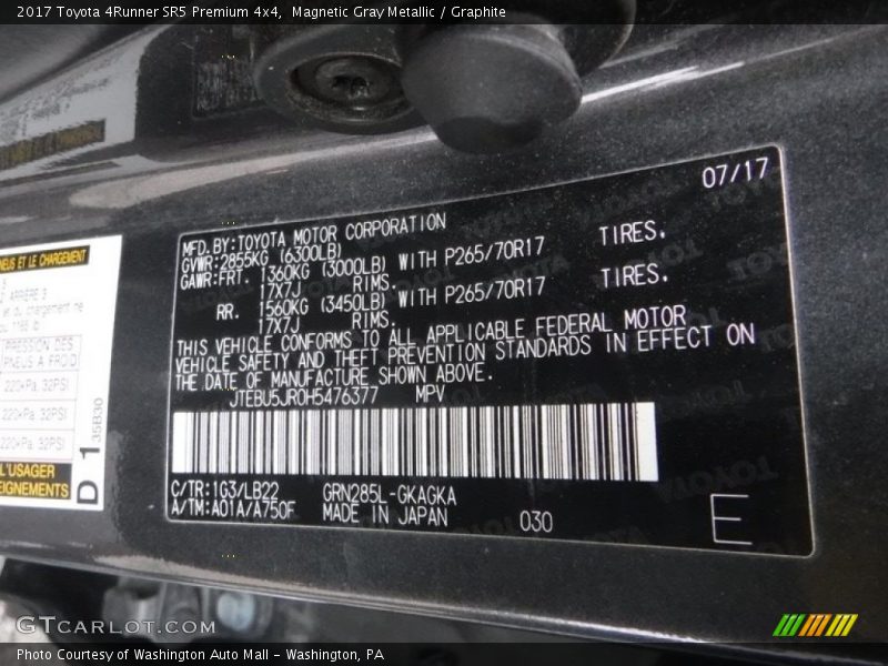 Magnetic Gray Metallic / Graphite 2017 Toyota 4Runner SR5 Premium 4x4