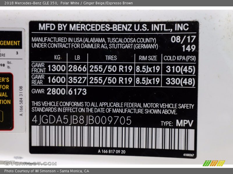 Polar White / Ginger Beige/Espresso Brown 2018 Mercedes-Benz GLE 350
