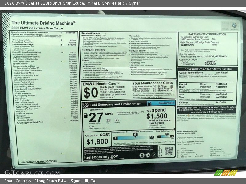 Mineral Grey Metallic / Oyster 2020 BMW 2 Series 228i xDrive Gran Coupe