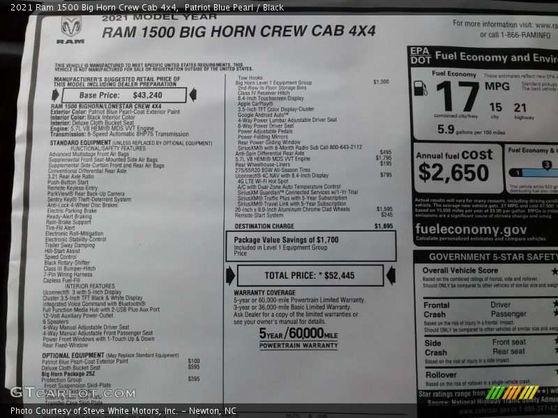 Patriot Blue Pearl / Black 2021 Ram 1500 Big Horn Crew Cab 4x4