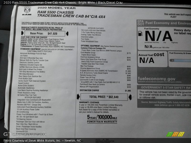 Bright White / Black/Diesel Gray 2020 Ram 5500 Tradesman Crew Cab 4x4 Chassis