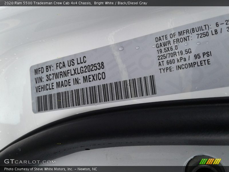 Bright White / Black/Diesel Gray 2020 Ram 5500 Tradesman Crew Cab 4x4 Chassis