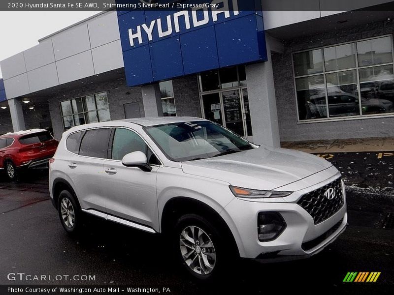 Shimmering Silver Pearl / Espresso/Gray 2020 Hyundai Santa Fe SE AWD