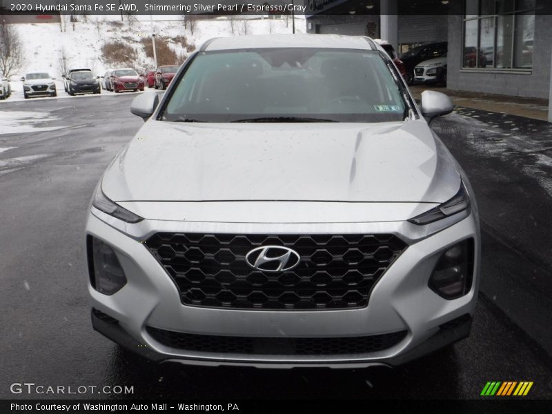 Shimmering Silver Pearl / Espresso/Gray 2020 Hyundai Santa Fe SE AWD