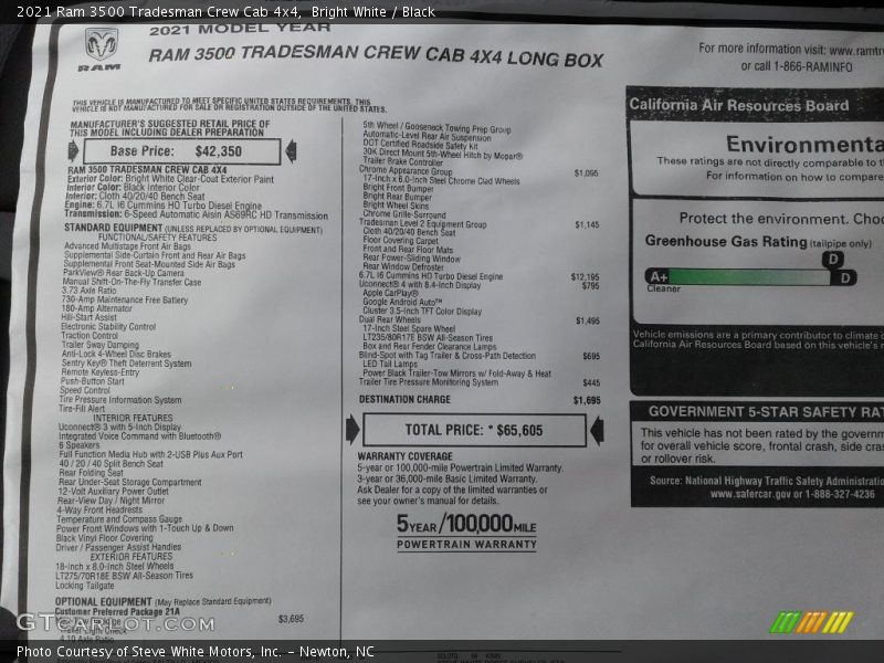 Bright White / Black 2021 Ram 3500 Tradesman Crew Cab 4x4