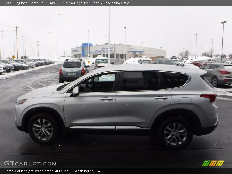 Shimmering Silver Pearl / Espresso/Gray 2020 Hyundai Santa Fe SE AWD