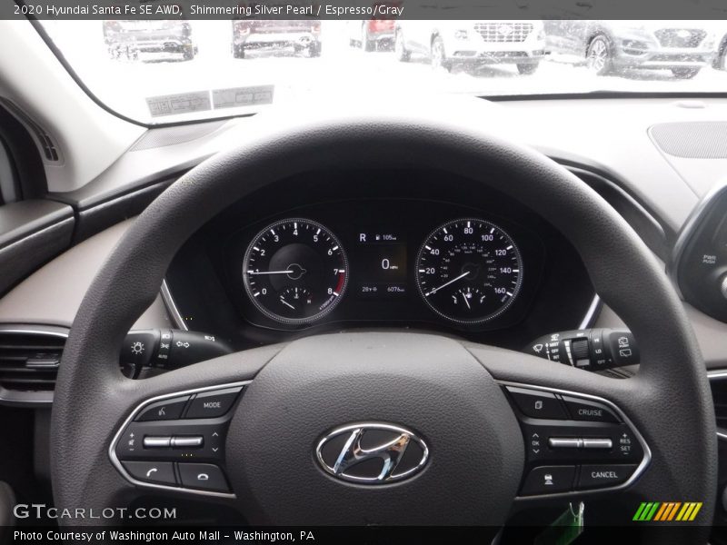 Shimmering Silver Pearl / Espresso/Gray 2020 Hyundai Santa Fe SE AWD
