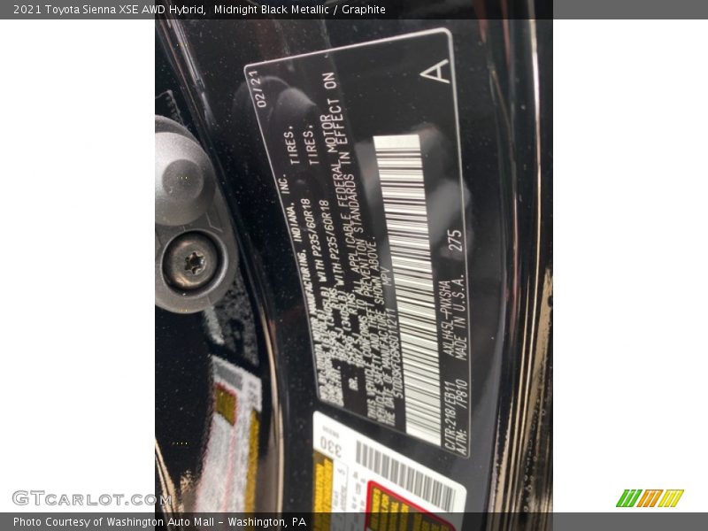 Midnight Black Metallic / Graphite 2021 Toyota Sienna XSE AWD Hybrid