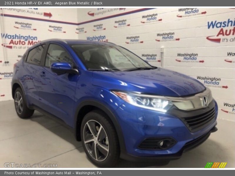 Aegean Blue Metallic / Black 2021 Honda HR-V EX AWD