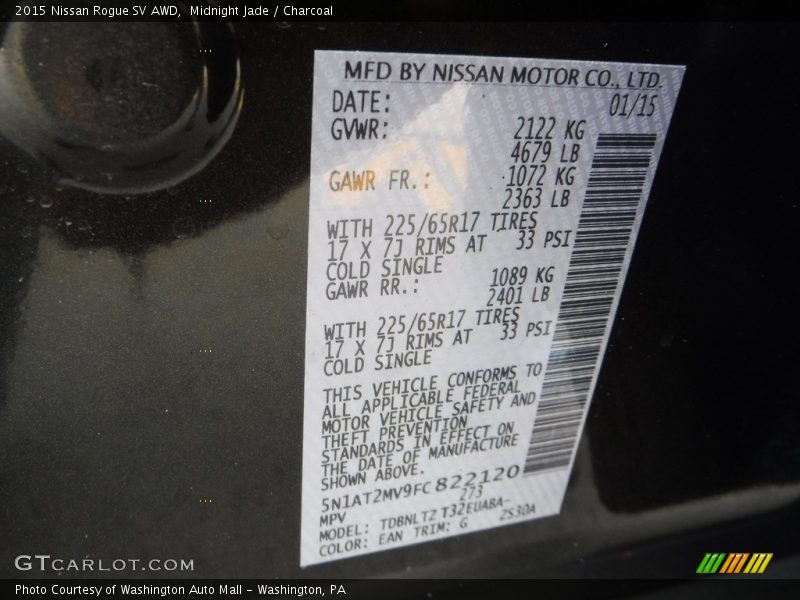 Midnight Jade / Charcoal 2015 Nissan Rogue SV AWD