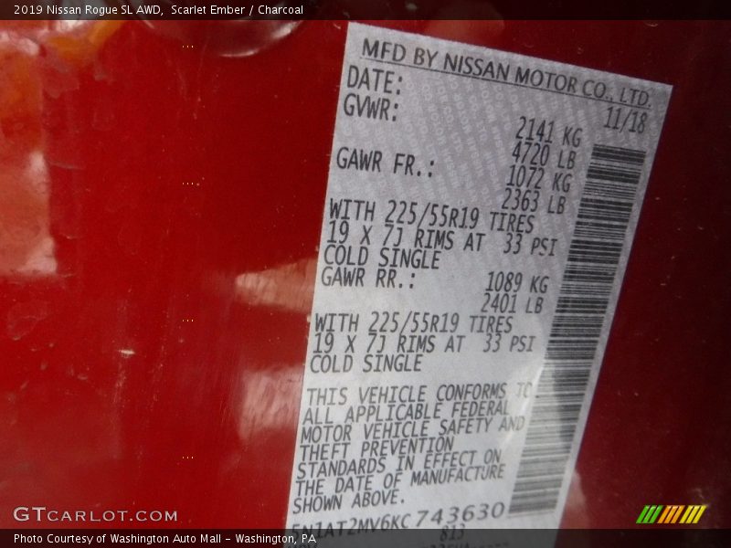 Scarlet Ember / Charcoal 2019 Nissan Rogue SL AWD