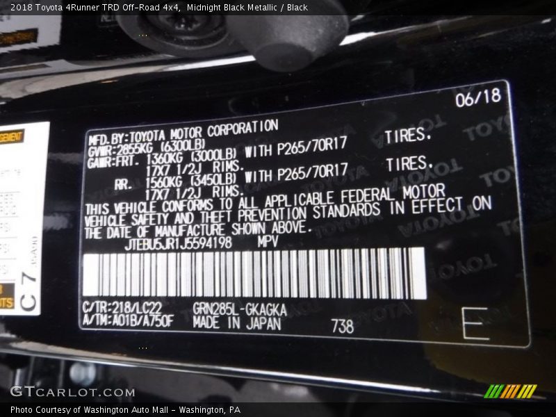 Midnight Black Metallic / Black 2018 Toyota 4Runner TRD Off-Road 4x4