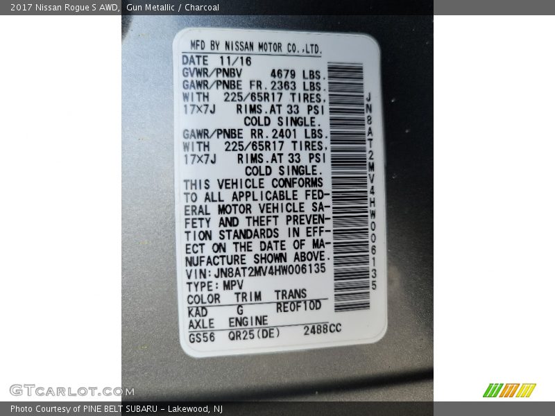 Gun Metallic / Charcoal 2017 Nissan Rogue S AWD