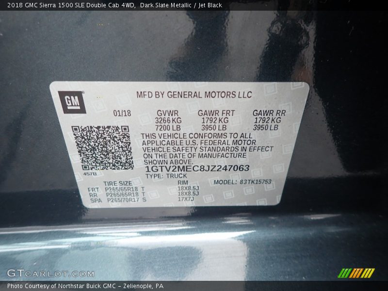 Dark Slate Metallic / Jet Black 2018 GMC Sierra 1500 SLE Double Cab 4WD