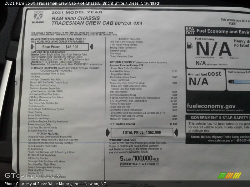 Bright White / Diesel Gray/Black 2021 Ram 5500 Tradesman Crew Cab 4x4 Chassis