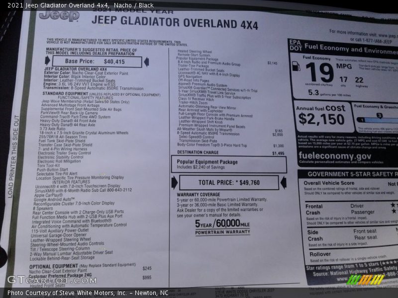 Nacho / Black 2021 Jeep Gladiator Overland 4x4