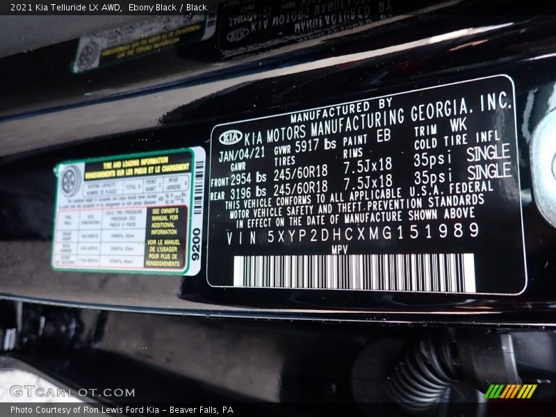 Ebony Black / Black 2021 Kia Telluride LX AWD