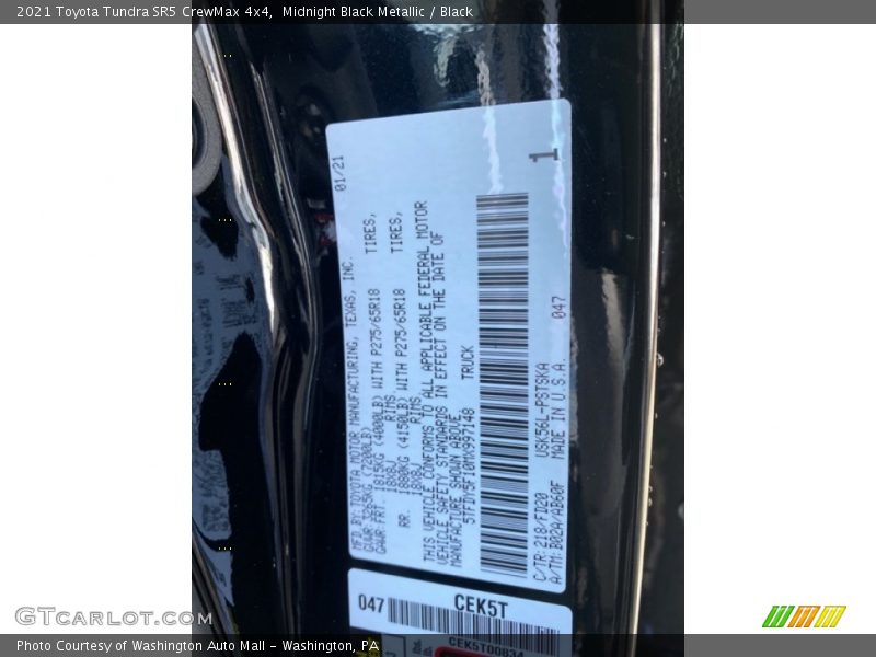 Midnight Black Metallic / Black 2021 Toyota Tundra SR5 CrewMax 4x4