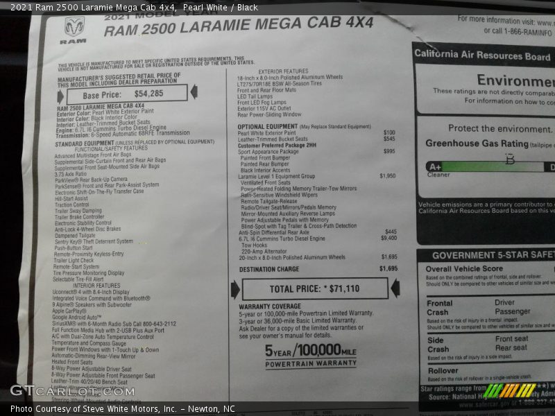 Pearl White / Black 2021 Ram 2500 Laramie Mega Cab 4x4