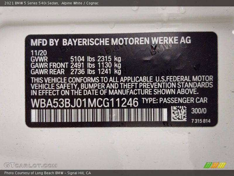 Alpine White / Cognac 2021 BMW 5 Series 540i Sedan