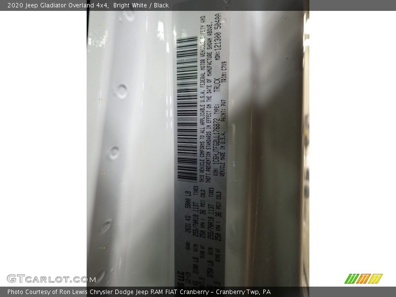 Bright White / Black 2020 Jeep Gladiator Overland 4x4