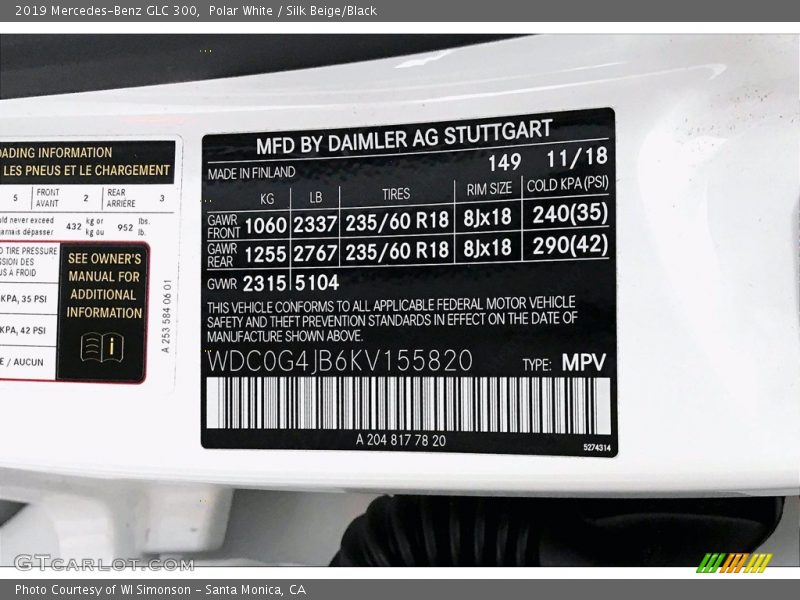 Polar White / Silk Beige/Black 2019 Mercedes-Benz GLC 300