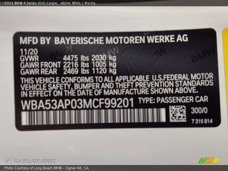 Alpine White / Mocha 2021 BMW 4 Series 430i Coupe