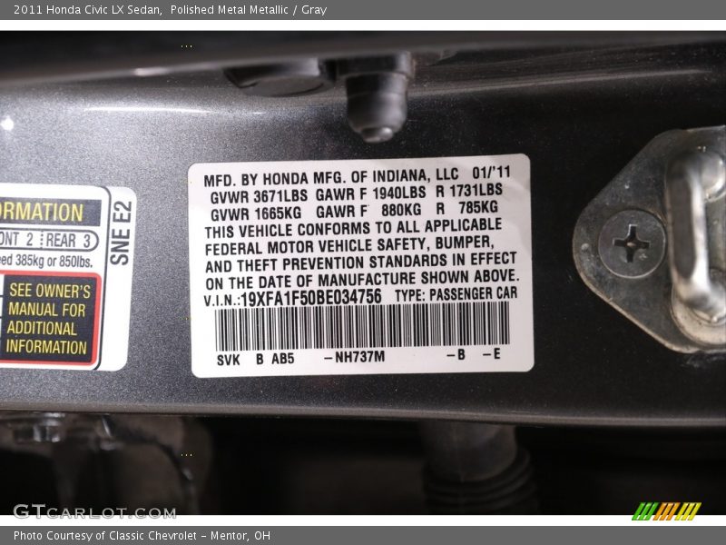 Polished Metal Metallic / Gray 2011 Honda Civic LX Sedan
