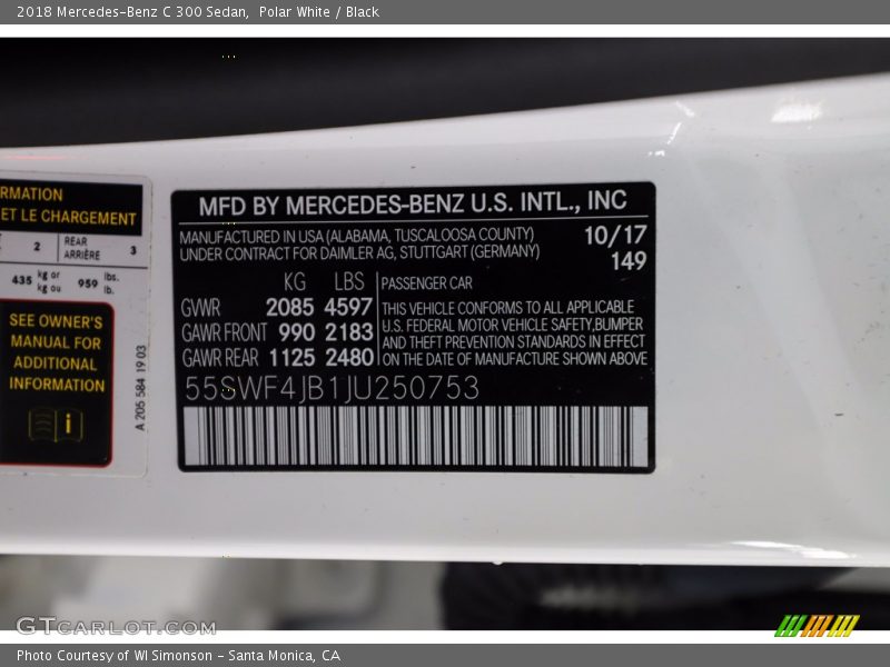 Polar White / Black 2018 Mercedes-Benz C 300 Sedan