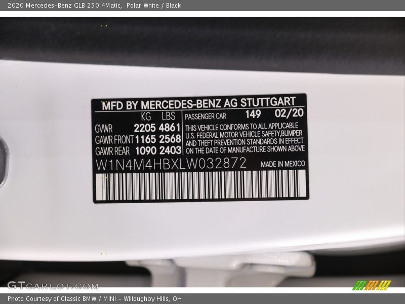 Polar White / Black 2020 Mercedes-Benz GLB 250 4Matic