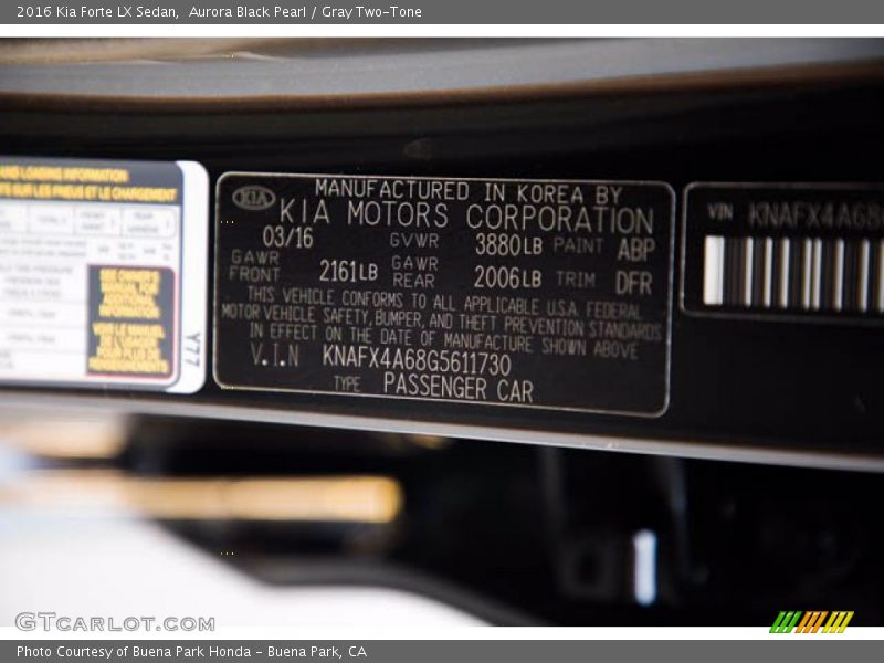 2016 Forte LX Sedan Aurora Black Pearl Color Code ABP