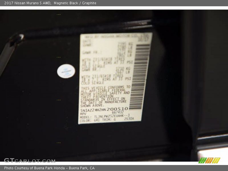 Magnetic Black / Graphite 2017 Nissan Murano S AWD