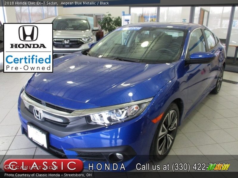 Aegean Blue Metallic / Black 2018 Honda Civic EX-T Sedan