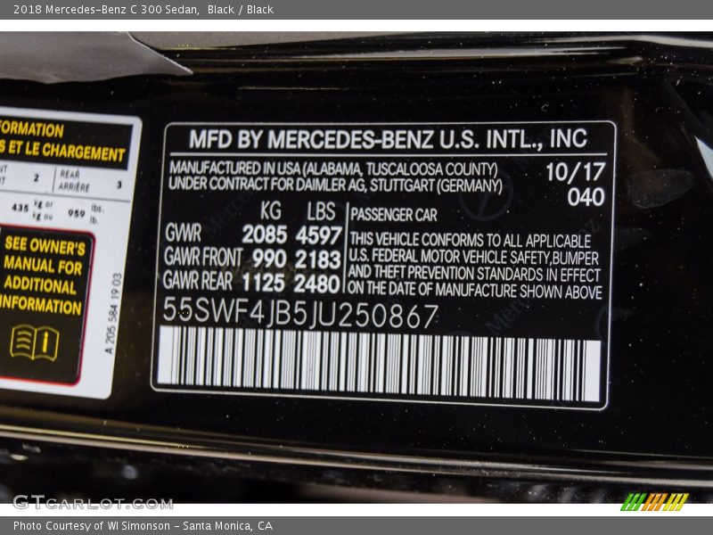 Black / Black 2018 Mercedes-Benz C 300 Sedan