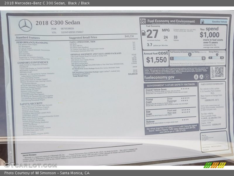 Black / Black 2018 Mercedes-Benz C 300 Sedan