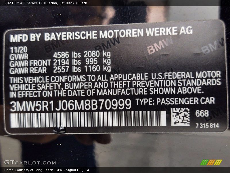 Jet Black / Black 2021 BMW 3 Series 330i Sedan