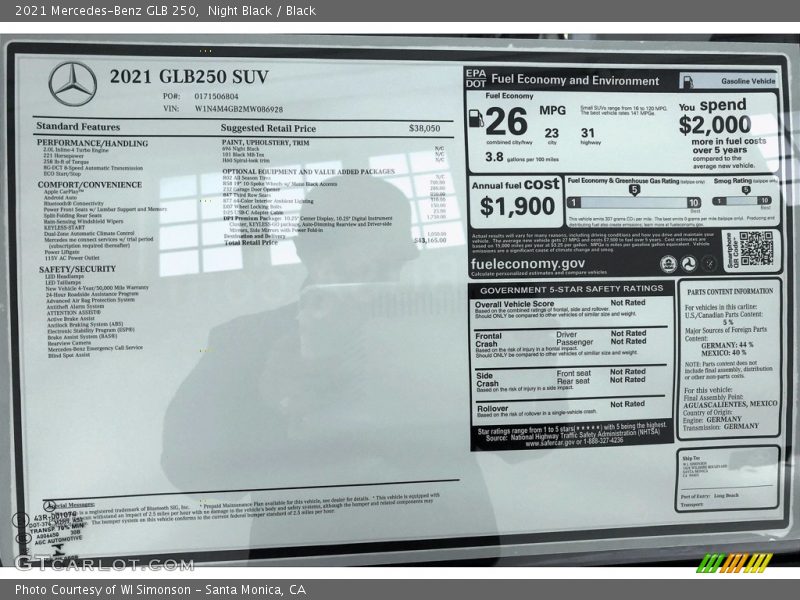  2021 GLB 250 Window Sticker