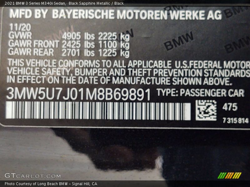 Black Sapphire Metallic / Black 2021 BMW 3 Series M340i Sedan