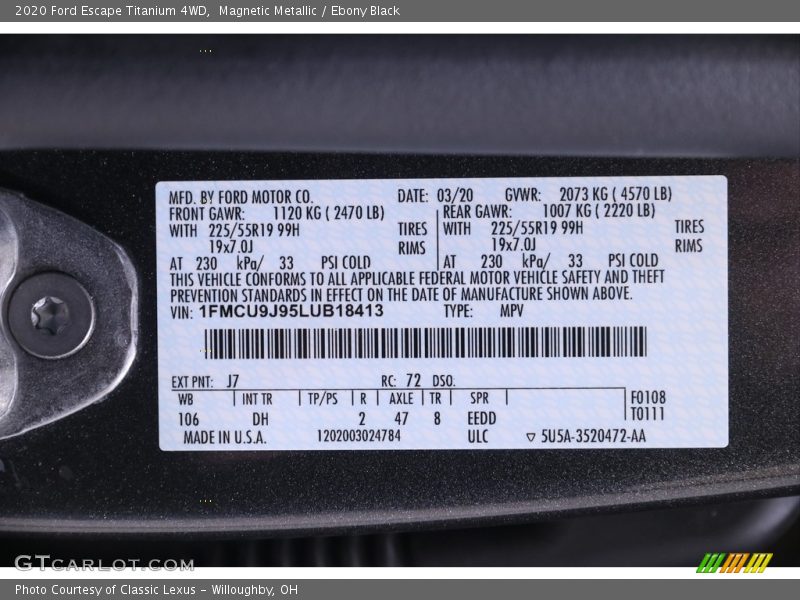 Magnetic Metallic / Ebony Black 2020 Ford Escape Titanium 4WD