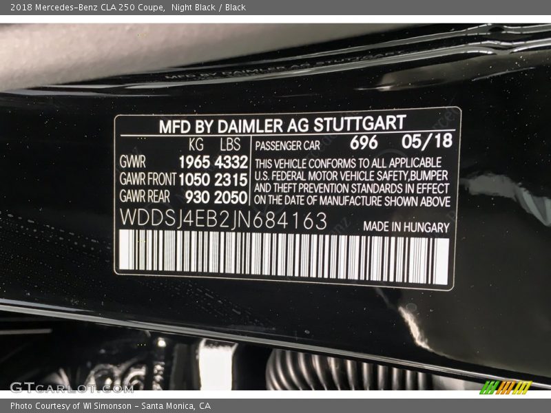Night Black / Black 2018 Mercedes-Benz CLA 250 Coupe