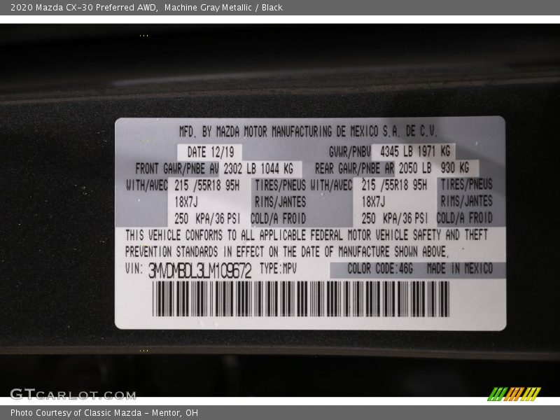 Machine Gray Metallic / Black 2020 Mazda CX-30 Preferred AWD