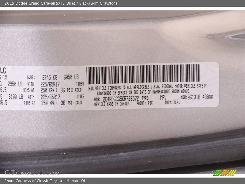 Billet / Black/Light Graystone 2019 Dodge Grand Caravan SXT