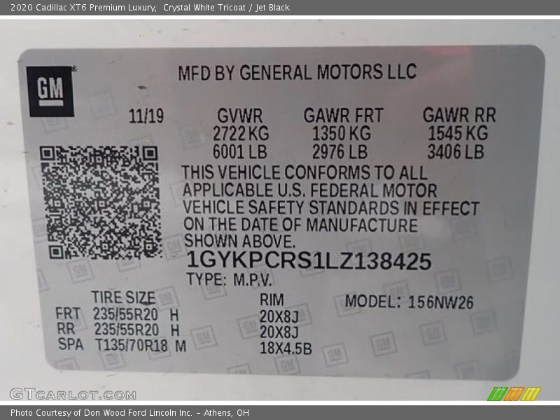 Crystal White Tricoat / Jet Black 2020 Cadillac XT6 Premium Luxury