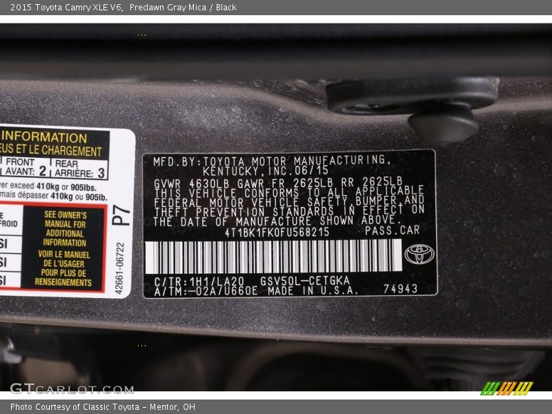 Predawn Gray Mica / Black 2015 Toyota Camry XLE V6