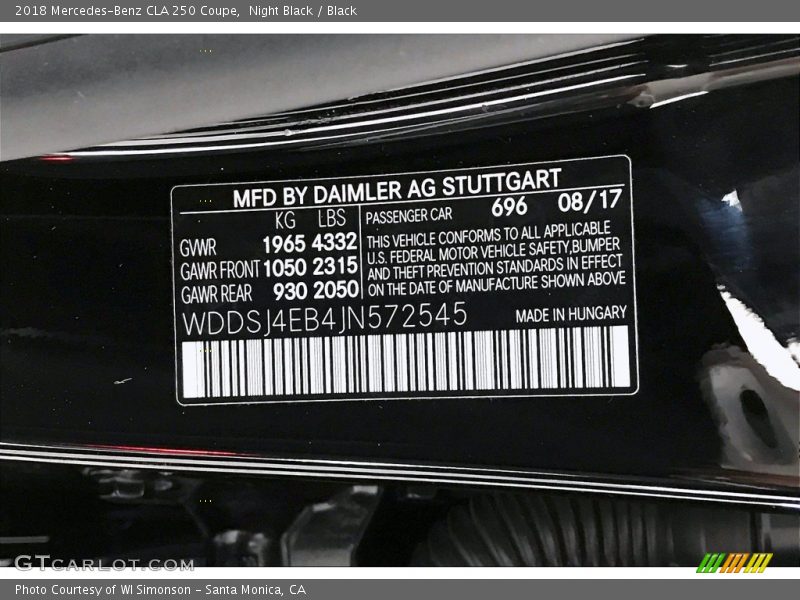 Night Black / Black 2018 Mercedes-Benz CLA 250 Coupe